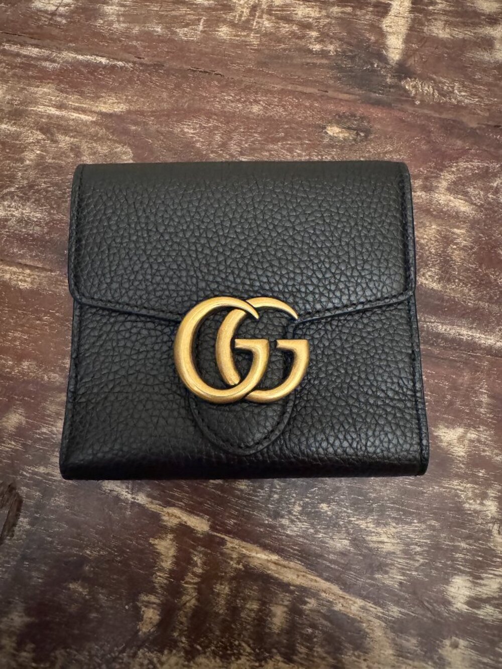 Gucci GG Marmont Black Leather Compact Wallet + COA
